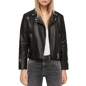 ALL SAINTS Papin Black Leather Biker Jacket - Size UK‎ 2 EU 30 US 0